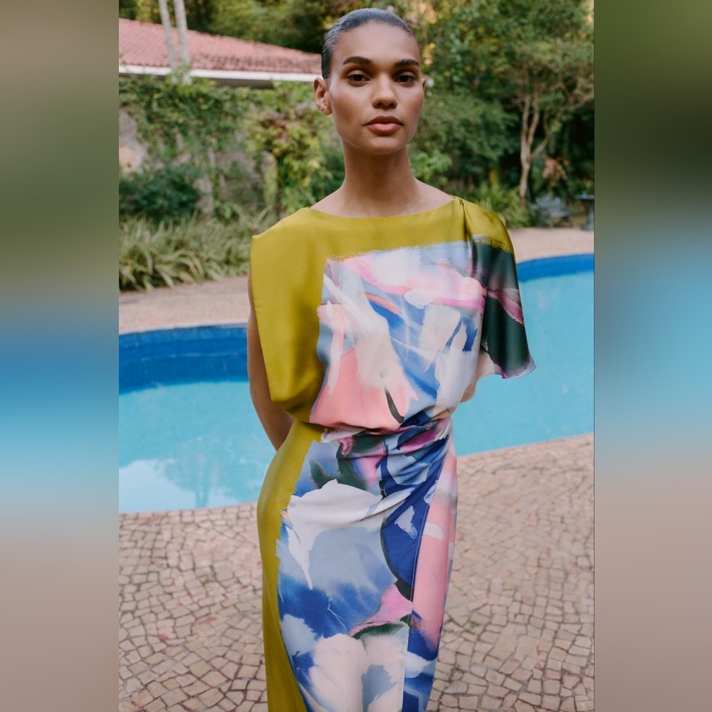 ASYMMETRIC PRINT MIDI DRESS SIZE XS - Picture 5 of 8